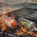 Panier de grillades à roulettes en acier inoxydable support rond pour Grill à légumes pique-nique