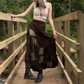 Jupe longue de fête imprimée pour dames jupe plissée marron élégante style Boho grunge