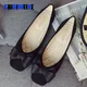 Chaussures plates en cuir avec nœud papillon pour femmes ballerines de fête à bout carré peu