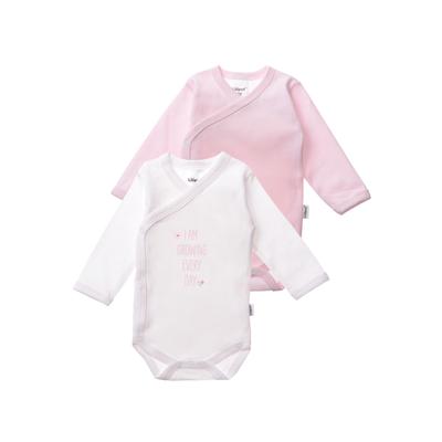Body LILIPUT "I am growing every day", Baby, Gr. 50/56, EURO-Größen, rosa (weiß, rosa), 100% Baumwolle, bedruckt, casual, V-Ausschnitt, Langarm, Bodies, mit langen Ärmeln im Doppelpack Image