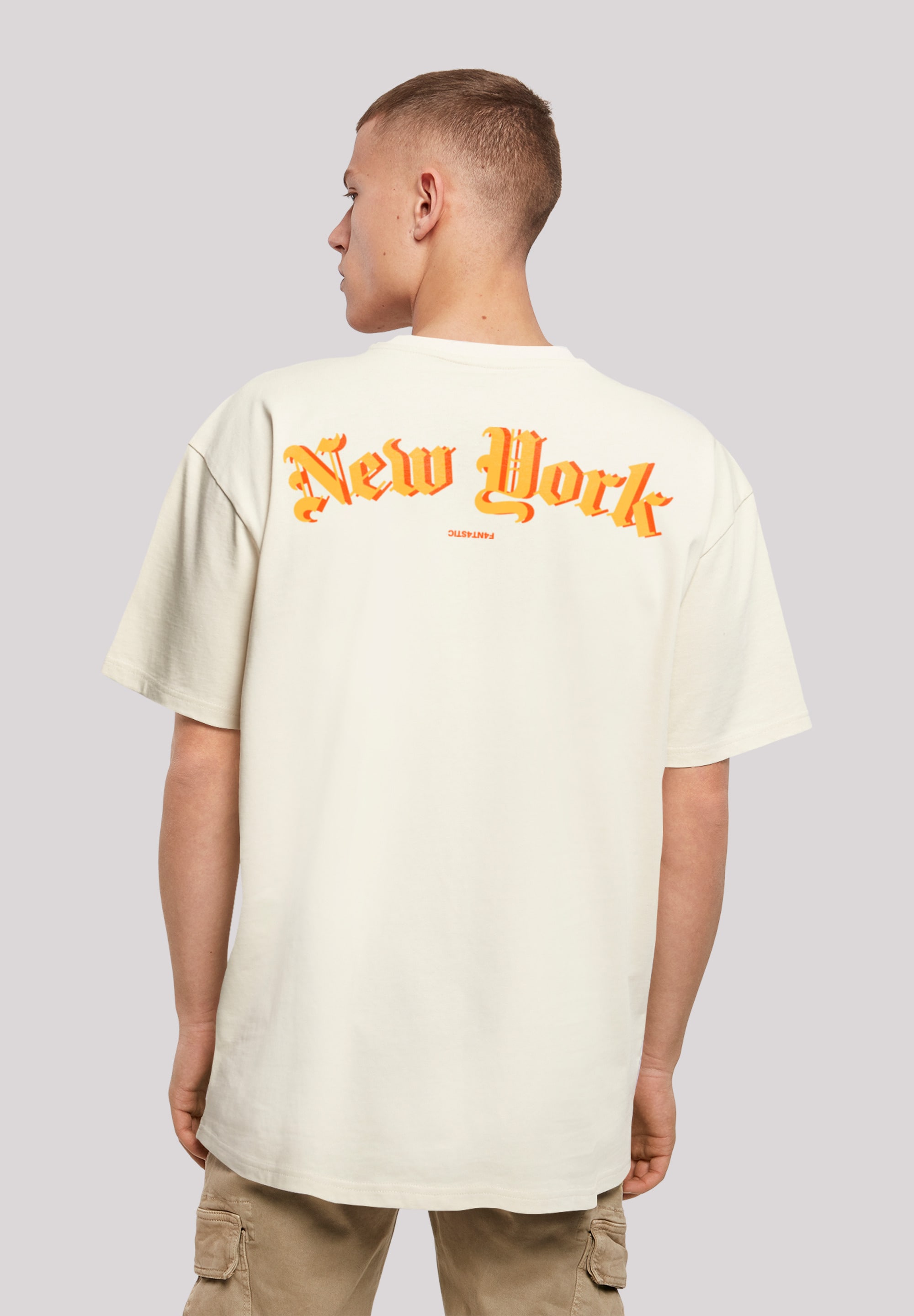 T-Shirt F4NT4STIC "New York Orange OVERSIZE TEE", Herren, Gr. XXL, beige (sand), Obermaterial: 100% Baumwolle, oversize, Rundhals, ohne Bündchen, Shirts, Print Image