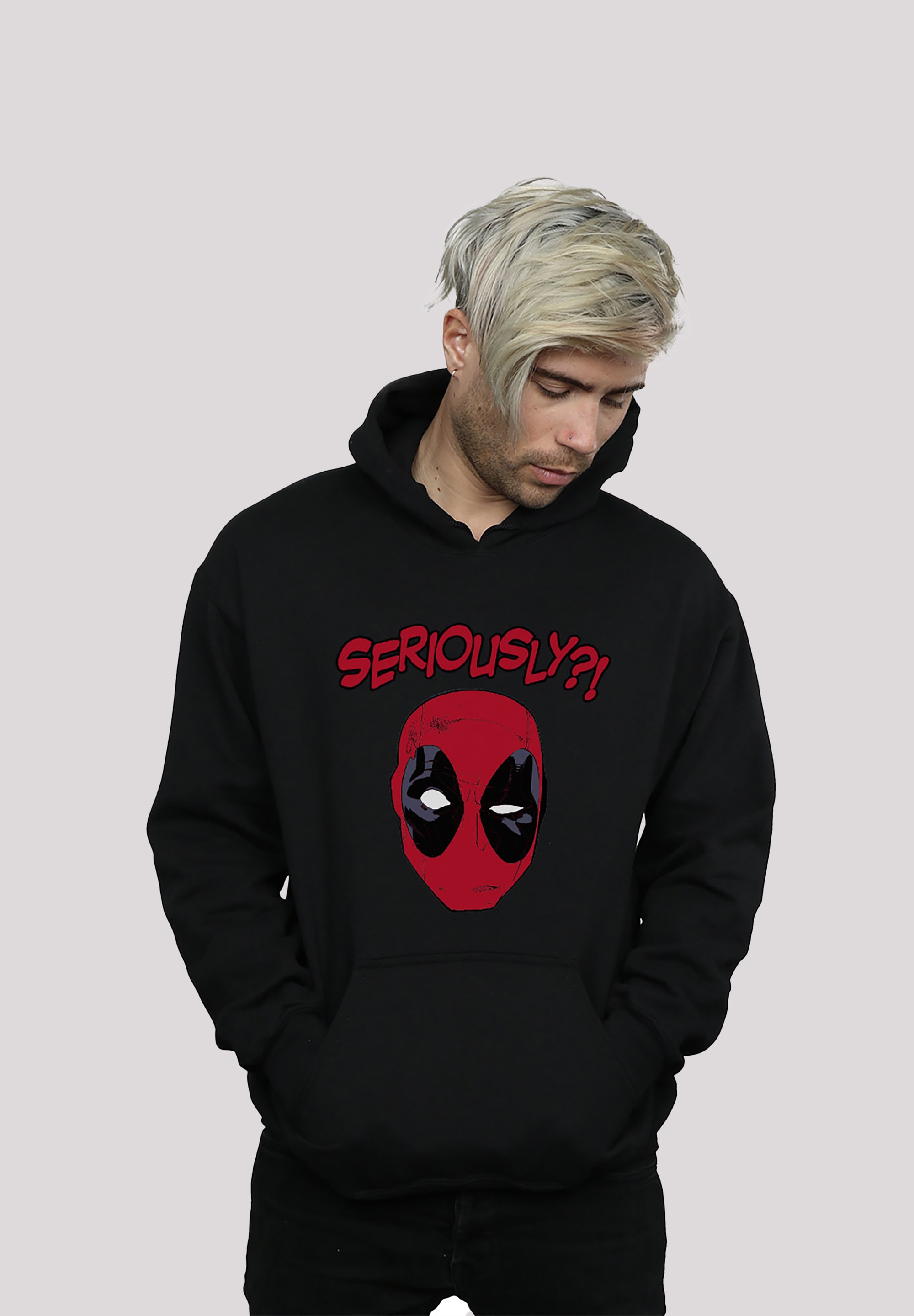 Kapuzenpullover F4NT4STIC "Marvel Deadpool Seriously", Herren, Gr. S, schwarz, Obermaterial: 65% Baumwolle, 35% Polyester, slim fit, Pullover, Print Image