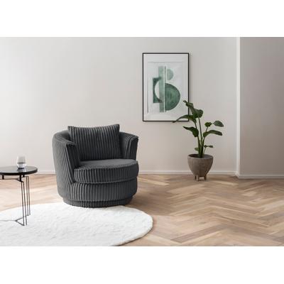 Drehsessel LEONIQUE "MAISIE, Lese-Sessel, Love Seat", grau (anthrazit), B:95cm H:77cm T:95cm, Sessel, trendige Stoffe MEGA CORD und Web-Velours, 360 Grad drehbar Image