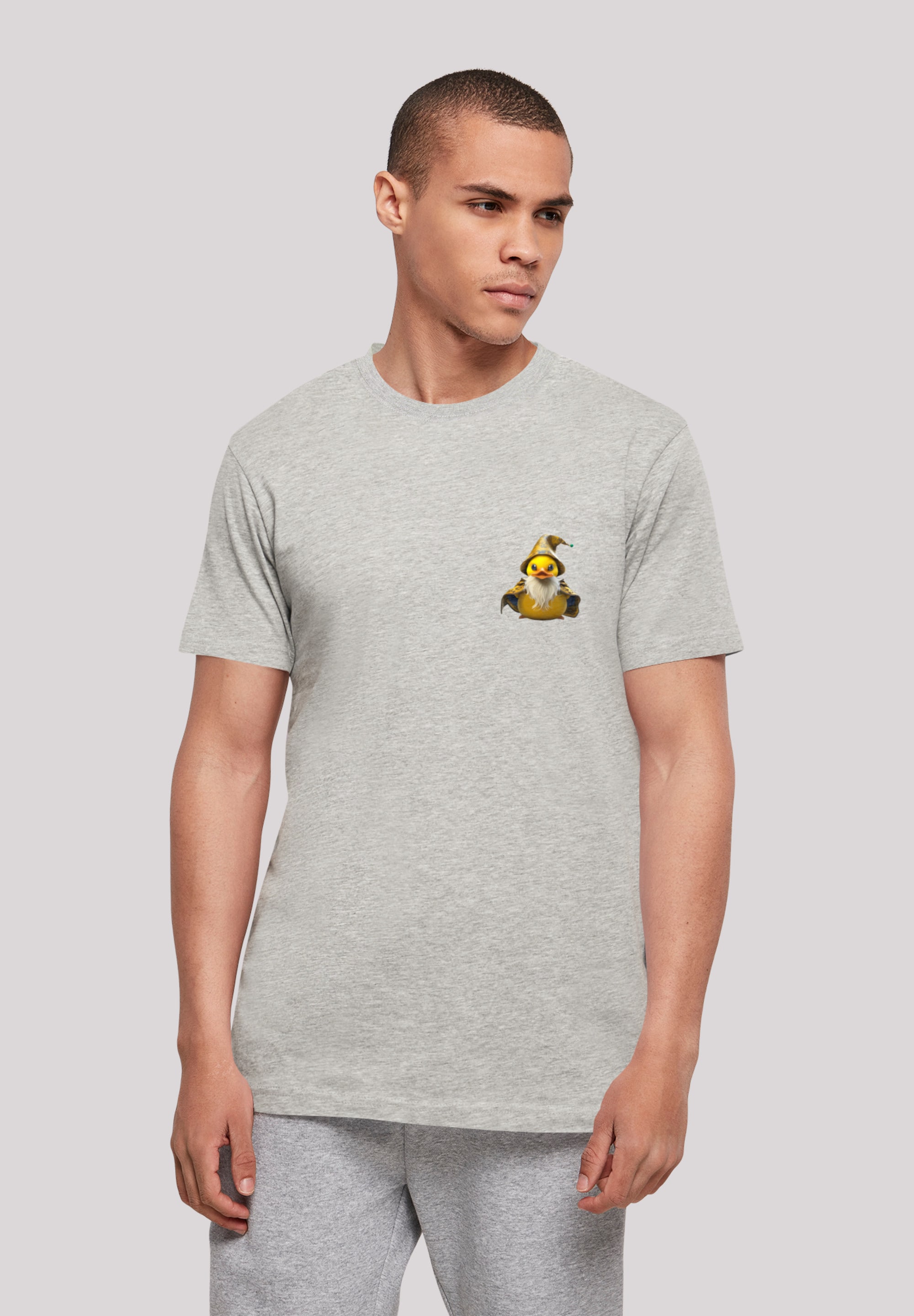 T-Shirt F4NT4STIC "Rubber Duck Wizard TEE UNISEX", Damen, Gr. XS, grau (erdgrau), Obermaterial: 100% Baumwolle, regular fit, Rundhals, ohne Bündchen, Shirts T-Shirt, Print