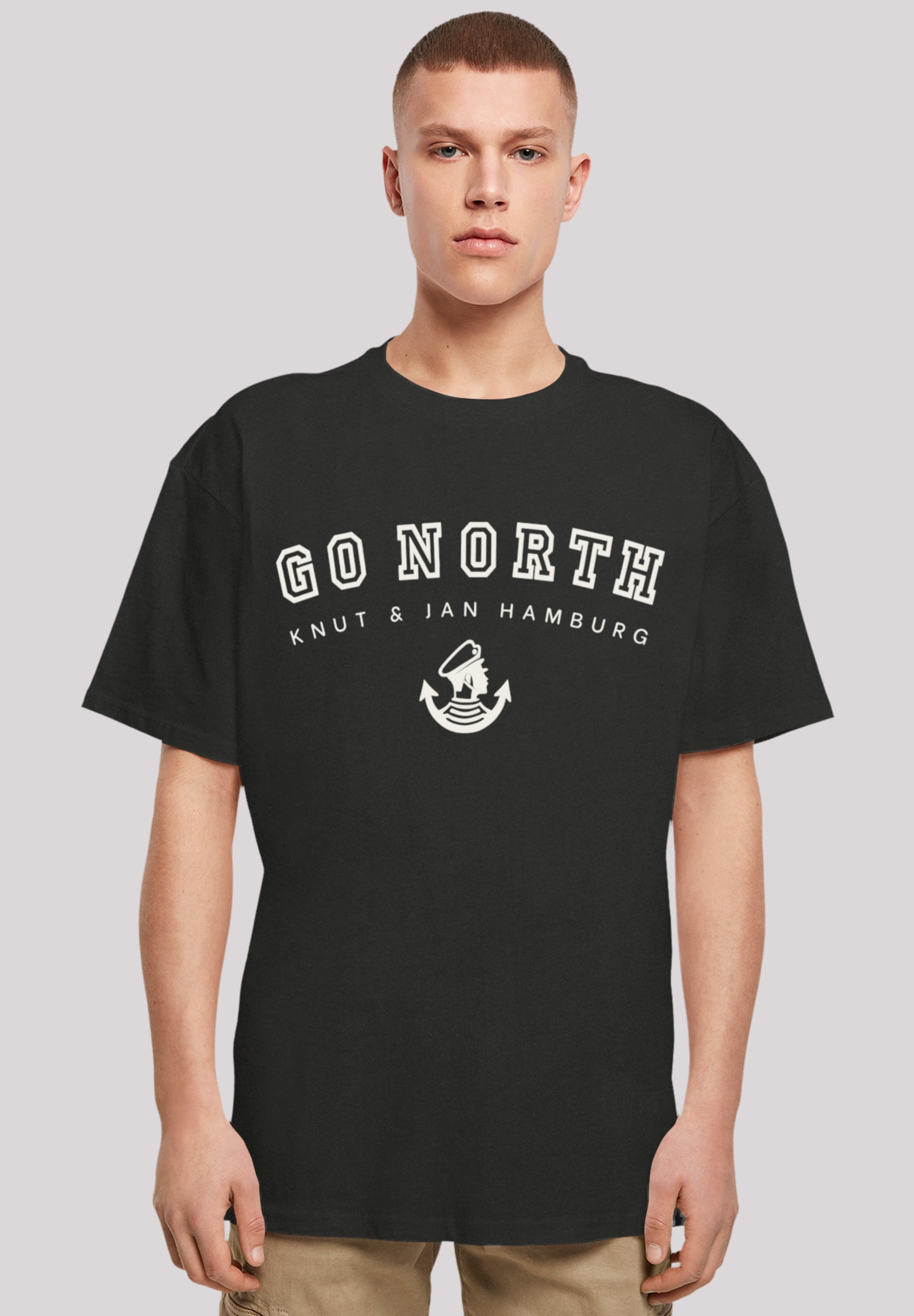 T-Shirt F4NT4STIC "Go North Knut & Jan Hamburg", Herren, Gr. L, schwarz, Obermaterial: 100% Baumwolle, oversize, Rundhals, ohne Bündchen, Shirts, Print Image