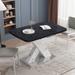 Modern Stretchable Marble Table Top Square Dining Table w/ Metal Base