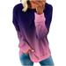 Oalirro Fashion Fall Blouses for Women 2023 Womens Hoodies Pullover Long Sleeve Round Neck Christmas Print Sweatshirts Women Purple