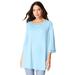 Plus Size Women's Diamante Boatneck Tee. by Roaman's in Ice Blue Rhinestone (Size 14/16)