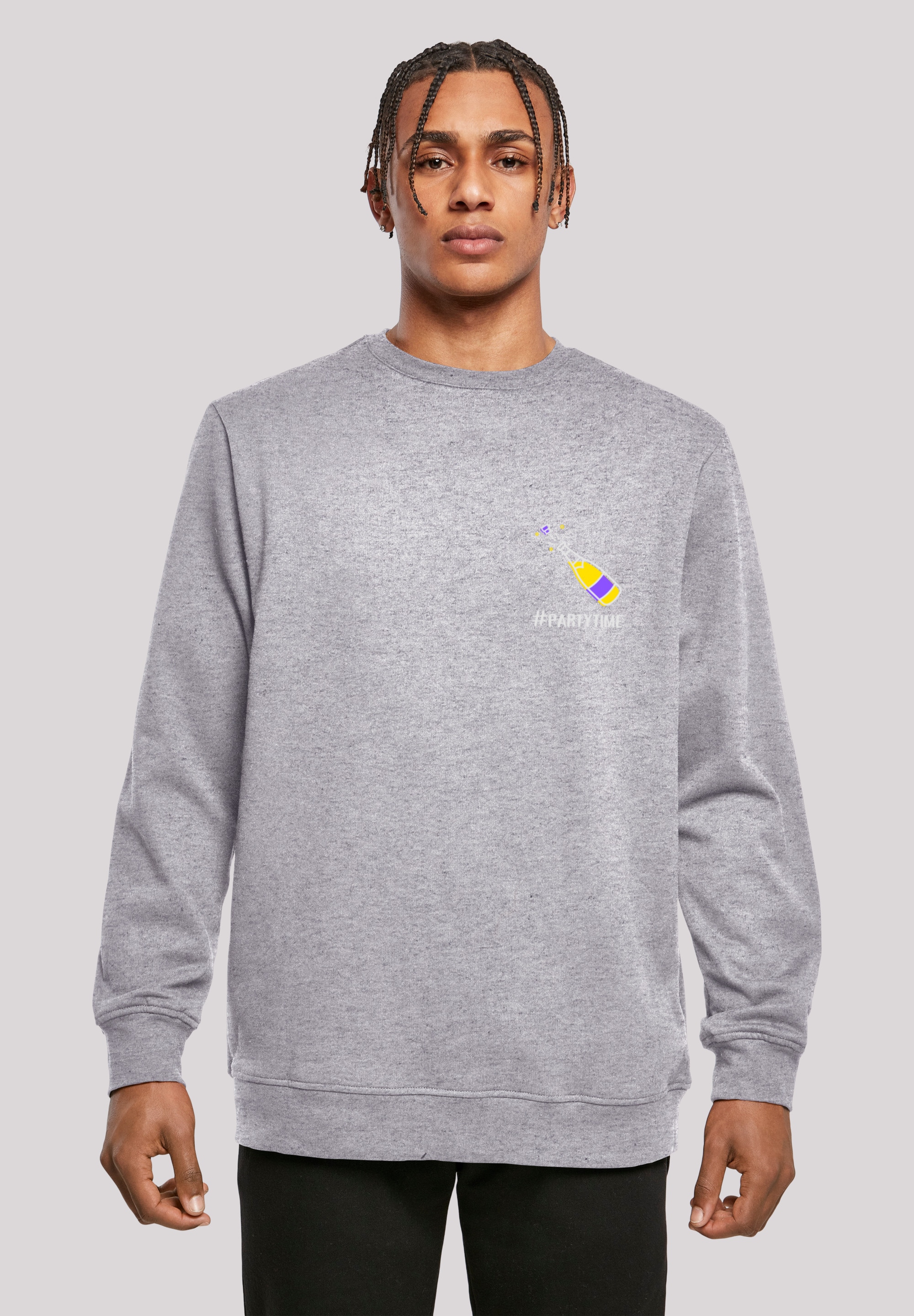 Kapuzenpullover F4NT4STIC "Silvester Party partytime", Herren, Gr. S, grau (erdgrau), Obermaterial: 50% Baumwolle, 50% Polyester, Casual, relaxed fit, Rundhals, Pullover, Print Image