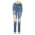 American Eagle Outfitters Jeans - Mid/Reg Rise Skinny Leg Denim: Blue Bottoms - Women's Size 6 - Distressed Wash