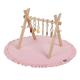 KiddyMoon Wooden Play Gym with Soft Foam Play Mat for Kids and Infants with Hanging Toys Activity Set Montessori Play Toy for Toddler Exercise Baby Gym, Natural with Pink Play Mat