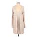 Lush Casual Dress - Shift Plunge Long sleeves: Tan Print Dresses - Women's Size Medium