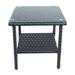 Ebern Designs Lavara Outdoor Wicker Side Table Patio Coffee Table Glass Top 2-layer End Square Table Glass/Wicker/Rattan in Black | Wayfair