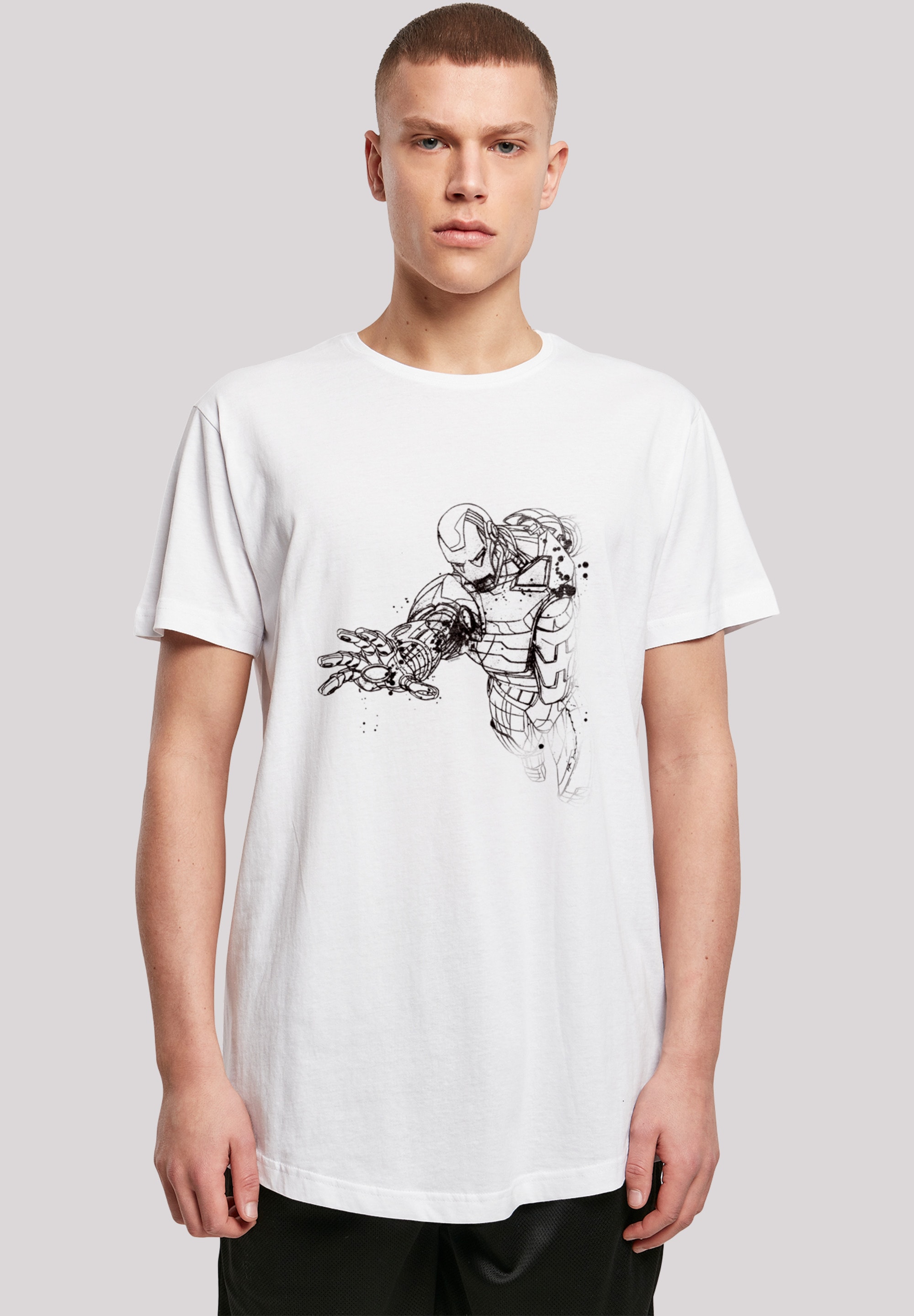 T-Shirt F4NT4STIC "Marvel Superhelden Avengers Iron Man Mono Line'", Herren, Gr. 4XL, weiß, Obermaterial: 100% Baumwolle, regular fit, Rundhals, ohne Bündchen, Shirts, Print Image