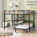 Full over Twin Metal Frame Bunk Bed with Built-In Desk, Four Storage Shelves and Ladder, Guardrail Top Bunk for Kids Teens