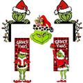 5PCS Christmas Gr1nch Pendants Green Monster Hanging Banner French Window Hanging Flag Xmas Thief Decor For Home Creative Green Monster Christmas Door Corner Decoration
