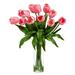 Nearly Natural 23 Artificial Tulip Arrangement with Cylinder Glass Vase