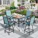 Summit Living 5 Pieces Outdoor Patio Swivel Bar Stool Dining Set 4 Metal High-Back Height Chairs and 1 Bar Table Turquoise Blue