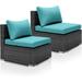 NICESOULÂ® 2 Pieces Wicker Armless Chairs with Olefin Turquoise Cushions Outdoor Furniture Aqua Single Pieces Teal Blue Modular Sofa Sectional for Patio Balcony