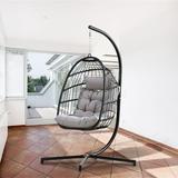 Indoor Outdoor Patio Hanging Egg Chair Wicker Swing Hammock Chair Grey