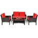 4PCS Patio Rattan Conversation Furniture Set Outdoor Wicker Sofa Set Red