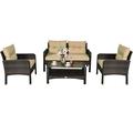 4PCS Patio Rattan Conversation Furniture Set Outdoor Wicker Sofa Set Brown