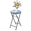 FONIRRA Mosaic Patio Side Table Folding Bistro Accent Table Plant Stand for Outdoor Accents in Small Porch or Balcony Blue