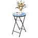 FONIRRA Mosaic Patio Side Table Folding Bistro Accent Table Plant Stand for Outdoor Accents in Small Porch or Balcony Blue