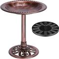 Outdoor Garden Bird Bath and Solar Powered Round Pond Fountain Combo Set Brown