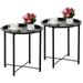 Set of 2 Folding TV Tray End Tables Round Side Sofa Table Anti-Rust and Waterproof Outdoor or Indoor Black