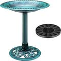 Outdoor Garden Bird Bath and Solar Powered Round Pond Fountain Combo Set Green