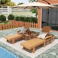Polytrends Altura Poly Eco-Friendly All Weather Reclining Chaise Lounge with Arms & Side Table (3 Piece Set) Teak