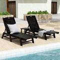 Polytrends Laguna Armless Reclining Poly Eco-Friendly Weather-Resistant Chaise with Side Table (3-Piece Set) Black