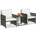 Gymax Outdoor 3 Pieces Patio Rattan Chair & Coffee Table Set Furniture Set Backyard Poolside