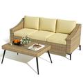 Dextrus 2-Pieces Patio Furniture Set 3-Seat Patio Wicker Couch Outdoor Rattan Sofaï¼ŒWith Coffee Table 6 Cushions Capacity for Garden Balcony Living Room Khaki