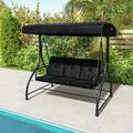 Vicamelia 3-Seat Patio Converting Swing with Adjustable Canopy Hanging Seat Porch Swing for Balcony Backyard Black