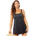 Plus Size Women's Princess Seam Swimdress by Swimsuits For All in Black White Dot (Size 30)