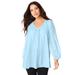 Plus Size Women's Lace and Georgette Rhinestone Top. by Roaman's in Ice Blue (Size 28 W)