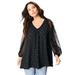 Plus Size Women's Lace and Georgette Rhinestone Top. by Roaman's in Black (Size 14 W)