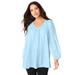 Plus Size Women's Lace and Georgette Rhinestone Top. by Roaman's in Ice Blue (Size 24 W)