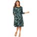 Plus Size Women's Stretch Knit Three-Quarter Sleeve T-shirt Dress by Jessica London in Frost Teal Paisley (Size 20 W)