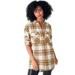 Plus Size Women's Plaid Button-Front Flannel Tunic by ellos in Dark Camel Plaid (Size 30/32)