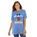 Plus Size Women's Disney Women's Short Sleeve Crew Tee Blue Mickey Mouse Standing by Disney in French Blue Mickey (Size 2X)