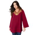 Plus Size Women's Embellished Georgette Top. by Roaman's in Rich Burgundy (Size 32 W)