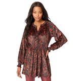 Plus Size Women's Printed Velour Tunic by Roaman's in Multi Stencil Paisley (Size 26/28)