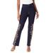 Plus Size Women's Rhinestone-Detailed Bootcut Jean by Roaman's Denim 24/7 in Indigo Floral Beading (Size 28 W)