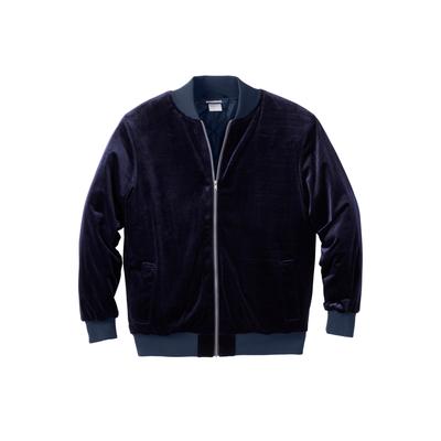 Men's Big & Tall Velour Full Zip Bomber Jacket by KingSize in Navy (Size 3XL)