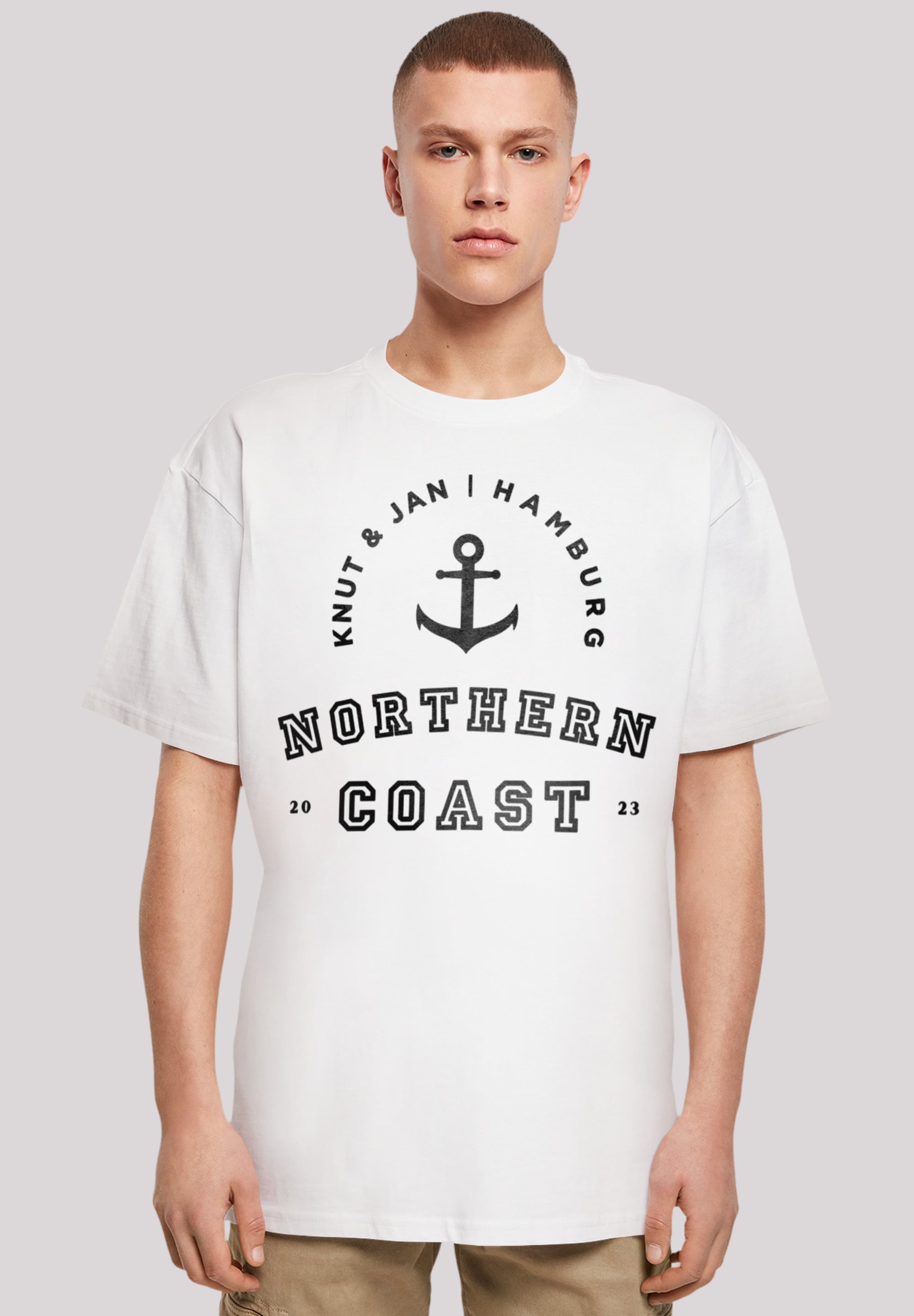 T-Shirt F4NT4STIC "Northern Coast Nordsee Knut & Jan Hamburg", Herren, Gr. XL, weiß, Obermaterial: 100% Baumwolle, oversize, Rundhals, ohne Bündchen, Shirts, Print Image