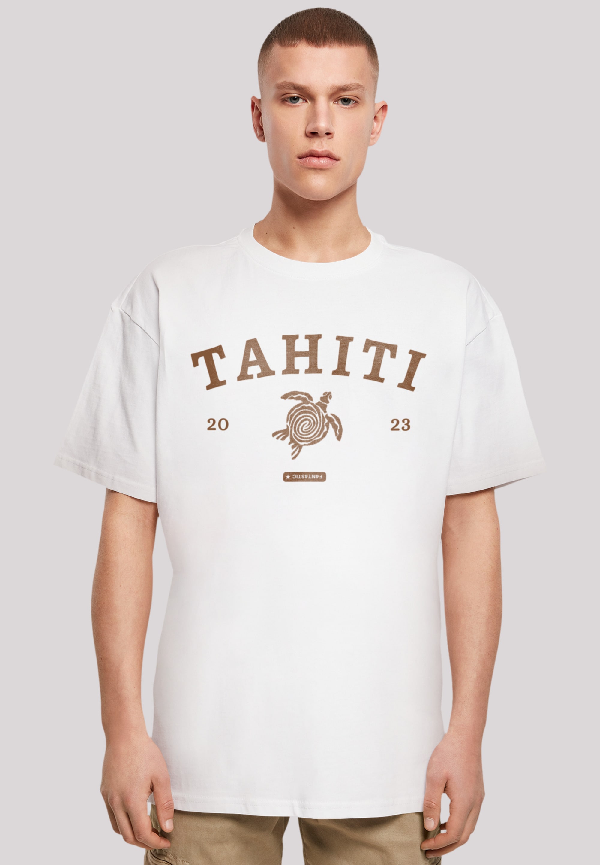 T-Shirt F4NT4STIC "Tahiti", Herren, Gr. L, weiß, Obermaterial: 100% Baumwolle, oversize, Rundhals, ohne Bündchen, Shirts, Print Image