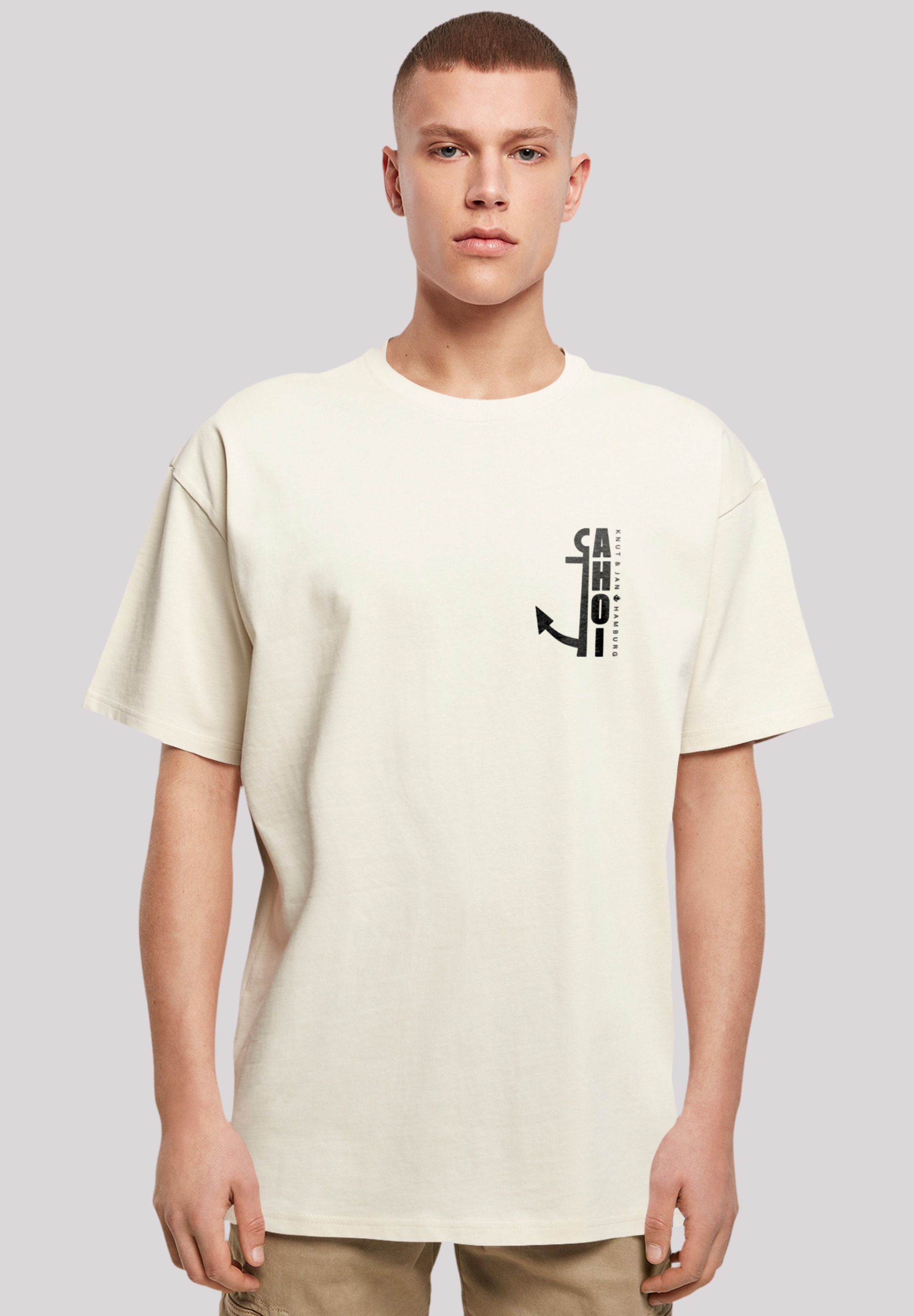 T-Shirt F4NT4STIC "Ahoi Anker Knut & Jan Hamburg", Herren, Gr. XXL, beige (sand), Obermaterial: 100% Baumwolle, oversize, Rundhals, ohne Bündchen, Shirts, Print Image